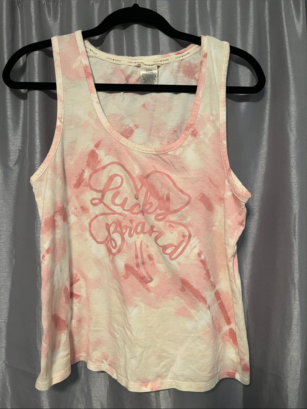 Lucky Brand Pink and White Tie-Dye Scoop Tank